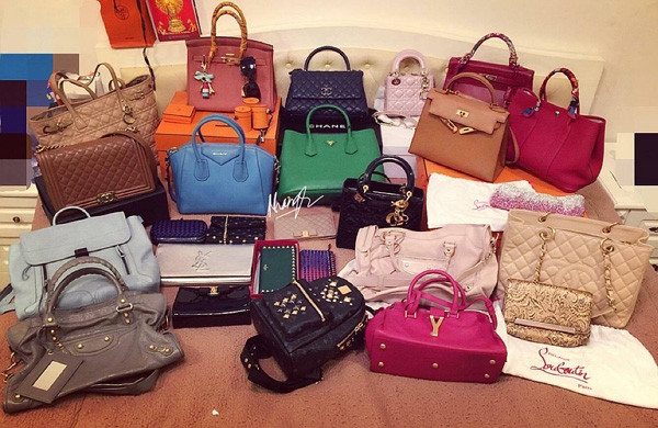 Bộ sưu tập túi hiệu đồ sộ của Bích Hằng bao gồm nhiều dòng nổi tiếng như Hermes Birkin, Hermes Kelly, Chanel Boy, Lady Dior, Prada Saffiano, Balenciaga City.., mỗi chiếc có giá vài chục tới vài trăm triệu đồng. Riêng với thương hiệu Hermes trứ danh, cô sở hữu bảy chiếc túi, trong đó có một thiết kế Kelly da đà điểu hơn 700 triệu đồng.