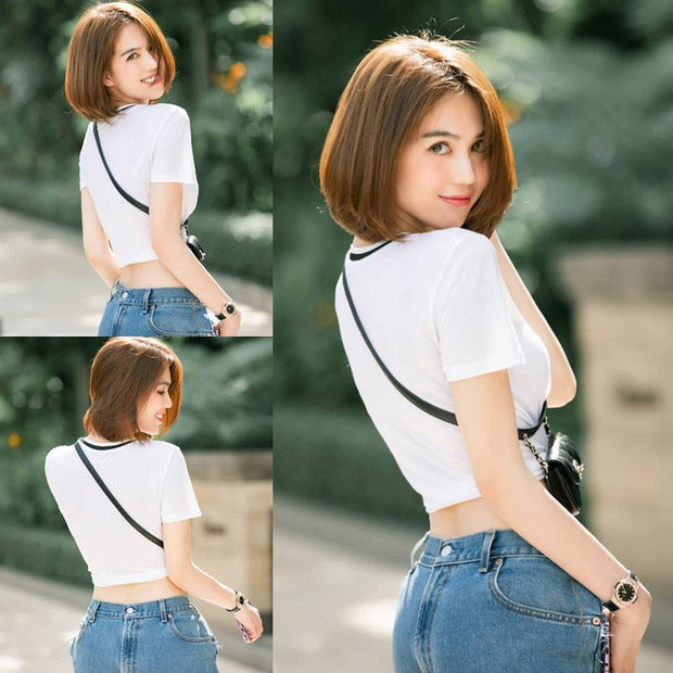 Chiếc quần "trước sau như một" của Ngọc Trinh có phần cạp phía sau giống y như phía trước tức là cũng có khóa kéo và khuy cài y hệt.