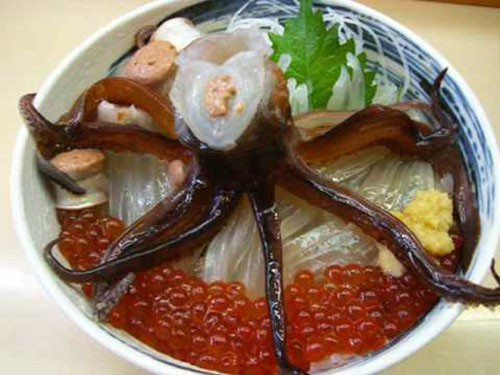 Thoạt nhìn, bạn sẽ nghĩ con mực trong bát còn sống nhưng thực chất nó đã chết và được làm sạch các bộ phận bên trong. Khi đổ nước tương lên, các xúc tu bắt đầu cử động giống như mực còn sống nhưng thực chất đó chỉ là các phản ứng của tế bào đối với nước tương. Tuy nhiên, khi dùng món này, thực khách vẫn nên từ tốn và cẩn thận để không bị nghẹn.