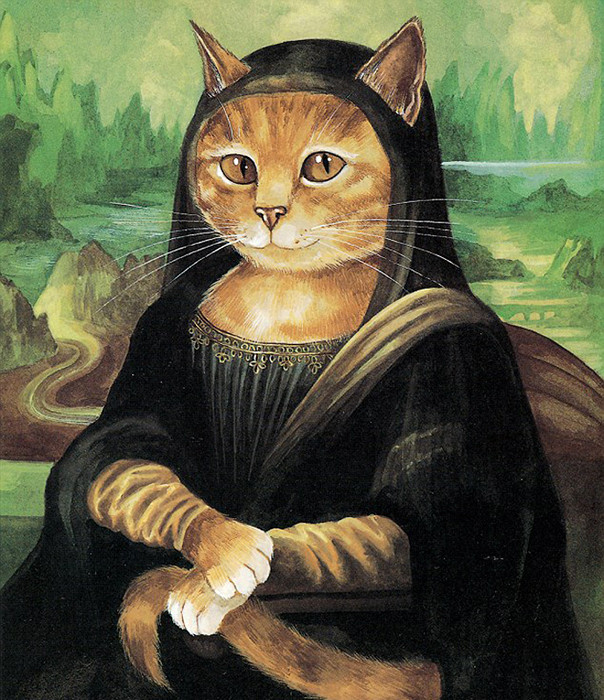 Bức danh họa nàng Mona Lisa của Leonardo Da Vinci bị mèo "xâm lấn" hóa thành phiên bản nàng mèo khiến người xem không khỏi thích thú.