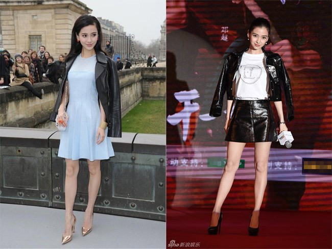 Angelababy là một trong số sao nữ Hoa ngữ có đôi chân không đẹp mắt vì đầu gối củ lạc. Nguyên nhân là vì cô gầy quá. Ảnh: Sina