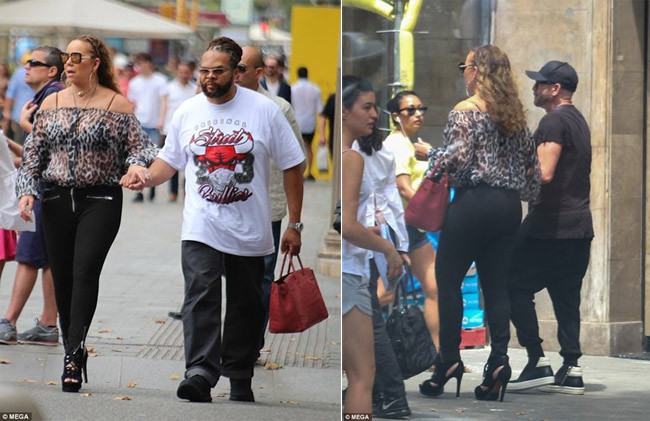 Hình ảnh Mariah Carey bị paparazzi chộp lúc đi dạo với vệ sĩ, lộ rõ hẳn vẻ sồ sề, đồ sộ của bà mẹ hai con. Ảnh: Mega