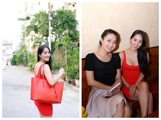 Xuất hiện trong sự kiện ra mắt sách của nhạc sĩ Hà Quang Minh tại TP HCM, Khánh Thi chọn những thiết kế của thương hiệu Michael Kors có giá 400 USD (khoảng 8,6 triệu đồng), chiếc váy đỏ cùng giá, giày sandal đế thấp. Ảnh: Maison de Bil.