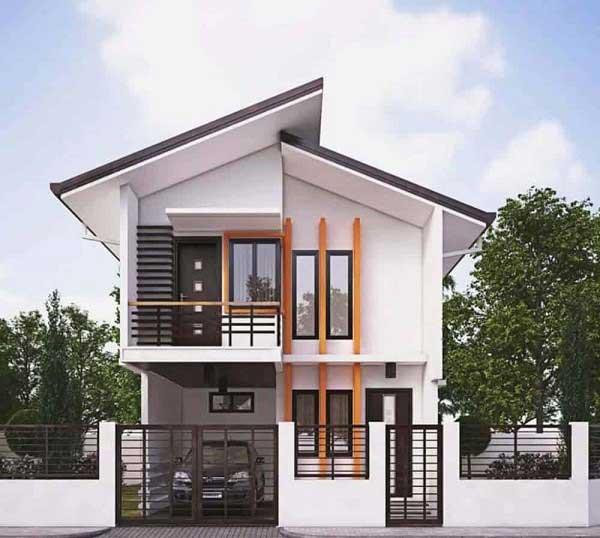 Mẫu nhà 2 tầng tiện nghi với 1 gara lớn. Thiết kế mái vạt lệch không những tạo cảm tình cho người ngoài mà còn giúp việc thoát nước khi trời mưa lớn được thực hiện nhanh và hiệu quả hơn.