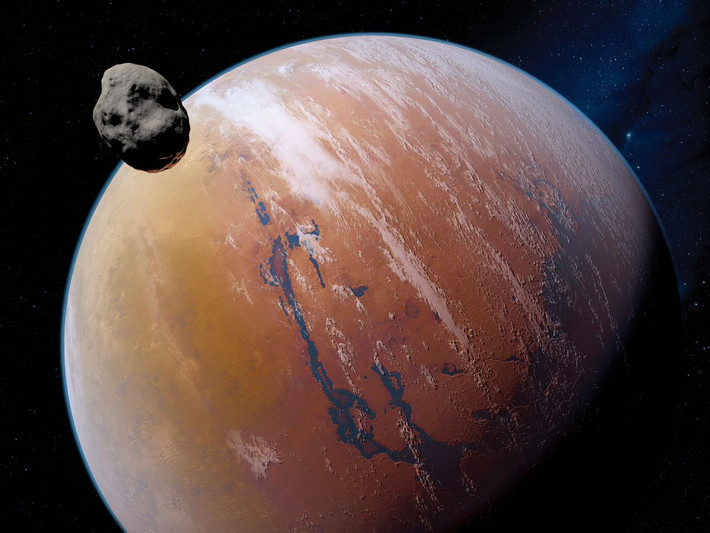 Phobos là một trong hai mặt trăng của sao Hỏa. Trên bề mặt Phobos có nhiều hố trũng và rãnh. Điểm rộng nhất của Mặt trăng Phobos là 27 km.