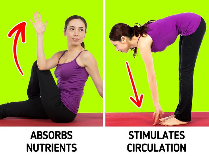 6. Thử các tư thế yoga khác nhau: Yoga làm tăng mức độ lưu thông máu vào một khu vực nhất định, vì vậy, bạn có thể tập 15 phút giãn cơ mỗi ngày để hỗ trợ tiêu hóa. Ví dụ, tư thế Marichyasana (nhấc một đầu gối lên và vặn phần trên cơ thể), giúp cơ thể hấp thụ các chất dinh dưỡng cần thiết từ thức ăn; kích thích các cơ quan trong bụng, như gan và thận; và làm dịu não.