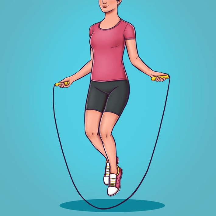 Nhảy dây là bài tập đốt cháy mỡ thừa phổ biến của nhiều vận động viên. Bài tập này rất tốt cho tim mạch, đòi hỏi toàn thân phải vận động, giúp tiêu đốt tới 372 calo sau một giờ.