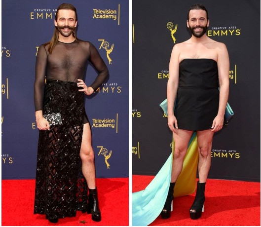 Mỗi lần bước lên thảm đỏ, Jonathan Van Ness lại gây sốt với một kiểu váy mới. Anh đã từng thử cả váy quây và váy xẻ cao.