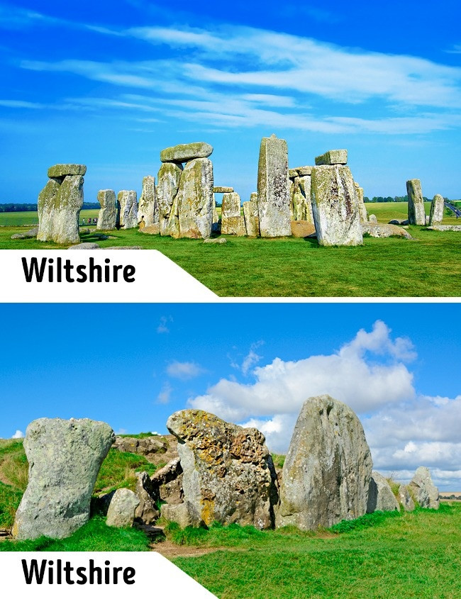 Bãi đá cổ Stonehenge nằm ở Wiltshire và bãi đá cổ và Avebury đều nằm nước Anh và đều được UNESCO công nhận là nhóm di tích cự thạch nổi tiếng nhất thế giới.