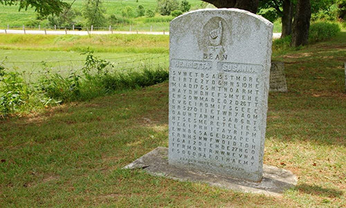 Ngôi mộ hai người vợ đầu của bác sĩ Samuel Bean tại nghĩa trang Rushes, gần Crosshill, Wellesley, Canada nổi tiếng với câu đố khó giải được khắc trên bia mộ, đánh đố nhân loại đi tìm câu trả lời suốt nhiều năm qua.