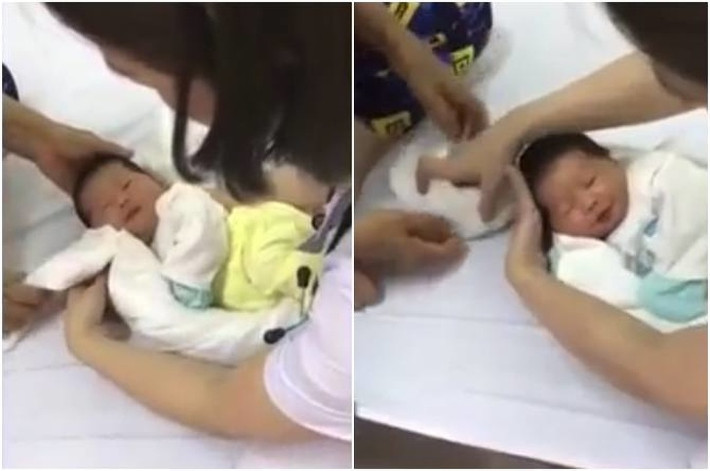Đây là hướng dẫn làm ổ cho con ngủ ngon của y tá bệnh viện Thái Bình. Bước 1: Chuẩn bị một chiếc khăn dài khoảng 120cm, rộng khoảng 60cm. Sau đó quấn chéo chiếc khăn để tạo độ dài (chiếc khăn dài thì việc thực hiện sẽ dễ dàng hơn).