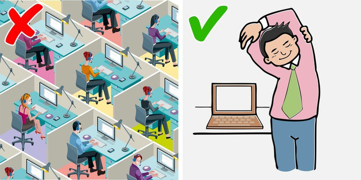 Ngồi bàn làm việc cả ngày: Một nghiên cứu đăng trên Tạp chí Dinh dưỡng lâm sàng Mỹ xác nhận rằng có sự tương quan giữa thời gian ngồi nhiều và béo phì. Vì vậy, hãy cứ 60 đến 90 phút cố gắng đứng lên di chuyển hoặc đặt hẹn giờ để tự nhắc mình đứng lên vận động. Ảnh: BS.