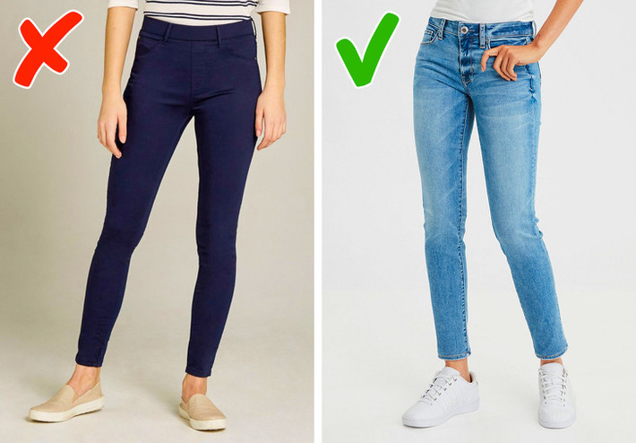 Quần leggings không còn hợp thời trang nữa, vì vậy, bạn hãy cất ngay chúng đi. Chỉ cần mặc quần jean thoải mái khi bạn đi ra ngoài là đủ phong cách rồi.