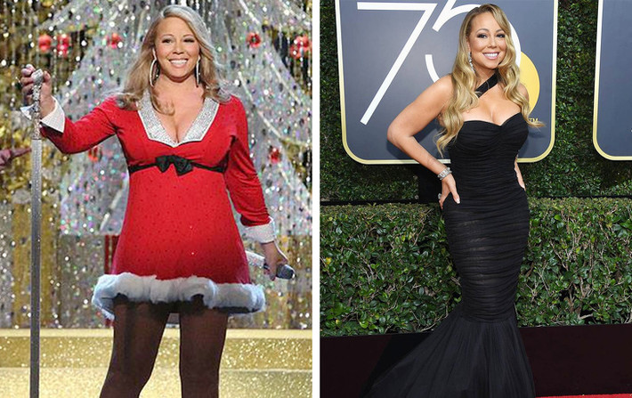 Mariah Carey là một trong những bà bầu "khổng lồ" của làng giải trí. Sau khi sinh một cặp song sinh, cô đã giảm được 31kg và lấy lại vóc đáng đồng hồ cát.