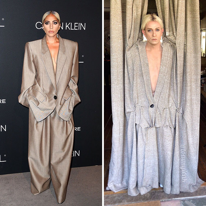 Bộ cánh thời trang của Lady Gaga được sáng tạo từ rèm cửa.