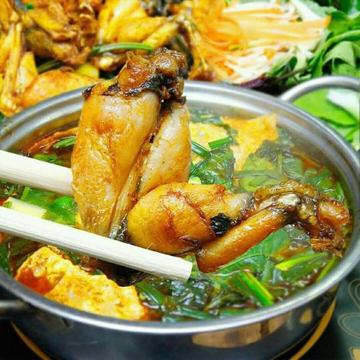 Nếu yêu thích món lẩu ếch bạn nên thưởng thức những món ăn này để có thể cảm nhận được hương vị khác nhau từ một loại nguyên liệu của món lẩu. Giá một nồi lẩu ếch khoảng 400.000 đồng tại các quán ở Phố Lò Đúc, Phó Đức Chính, Ngô Thì Nhậm…Ảnh: Internet.