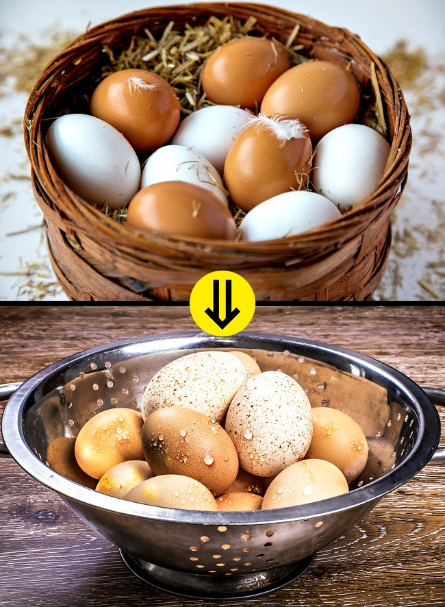 Trứng: Vi khuẩn salmonella có thể xâm nhập vào trứng từ phân gà bị nhiễm bệnh và nó gây nguy hiểm cho người sử dụng, đặc biệt là trẻ em, người già. Tốt nhất, bạn nên rửa sạch vỏ trứng trước khi chế biến.