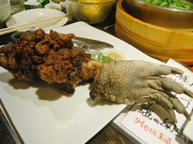 Theo ông Fukuoka - đầu bếp trưởng của nhà hàng, sự khác biệt đến từ thực đơn là lý do chính để Chinju - Ya có được danh tiếng như hiện nay. Chân cá sấu cũng là một trong những món ăn kinh dị được nhà hàng phục vụ.