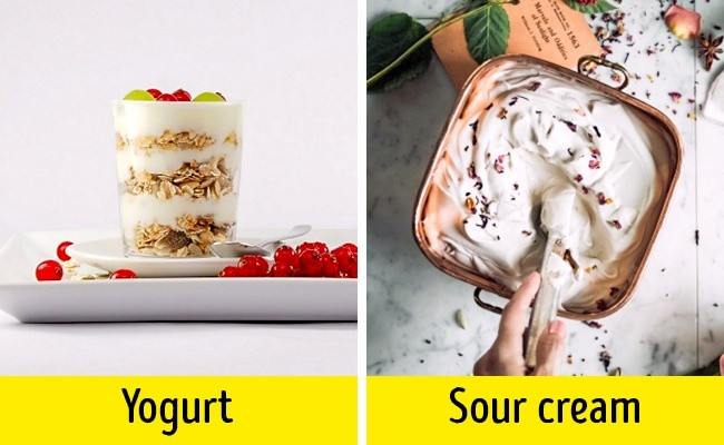 Sữa chua: Sữa chua giúp tăng cường năng lượng, giàu chất béo và hàm lượng protein cao. Đây cũng là nguồn cung cấp canxi dồi dào cho cơ thể, giàu chất lợi khuẩn probiotic rất tốt cho quá trình giảm cân. Còn kem chua chứa chất béo cao không tốt việc kiểm soát cân nặng. Nếu đang ăn kiêng mỗi ngày chỉ nên ăn 12% kem. Ảnh: BS.