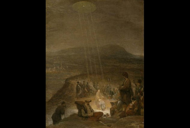 Bức tranh có tên "Lễ thanh tẩy của Chúa Jesus" do họa sĩ Arendt de Gelder vẽ năm 1710 có mô tả một vật thể hình tròn lớn, chiếu sáng đức Chúa. 4 tia sáng từ đĩa tròn trên bầu trời chiếu rọi xuống khi Chúa Jesus đang quỳ để Thánh John rửa tội. Đây là bằng chứng về UFO được nhiều người tin tưởng.