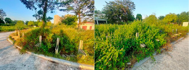 Hàng loạt ghế đá trong công viên bị gãy đổ, trơ trọi những thanh sắt hoen gỉ nhưng chưa được thay thế.