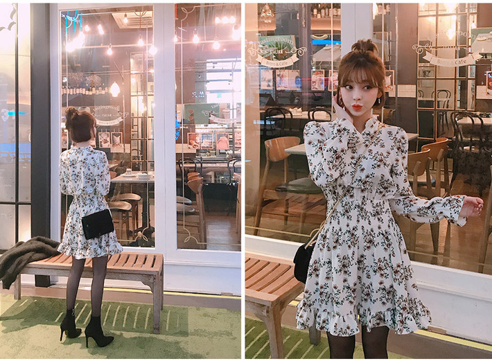Váy hoa tay dài tránh bị lạnh tay trước gió thu.