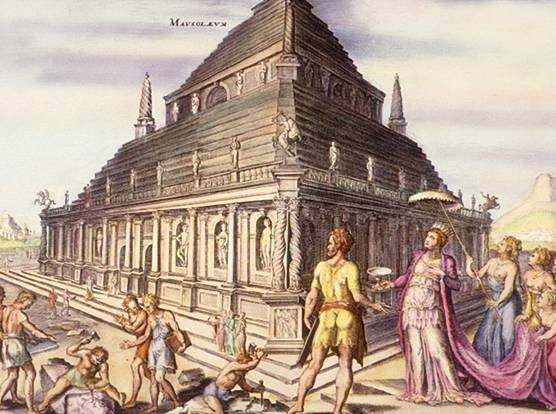 Lăng mộ Mausolus: được nữ hoàng Artemisia II xây dựng cho chồng (vua Mausolus của Caria) vào khoảng giữa thế kỷ 4 TCN tại phía Tây Nam lãnh thổ Thổ Nhĩ Kỳ ngày nay. Công trình gồm phòng chôn cất được trang trí bằng vàng, bên ngoài có những trụ gạch đá cầu kỳ và nhiều tác phẩm điêu khắc. Để xây dựng công trình dài 40 m, cao 45 m này, khoảng 1.200 thợ thủ công phải làm việc trong 17 năm liên tục. Đến thế kỷ XV, hiệp sĩ của cuộc Thập Tự Chinh - Christian Crusaders - đã tháo dỡ một khối đá cẩm thạch ở phần nền để xây dựng lâu đài mới ở khá gần ngôi mộ của vua Mausolus. Ngày nay, lâu đài này vẫn còn tồn tại với những mảnh đá cẩm thạch được tách riêng khỏi ngôi mộ của vua Mausolus.