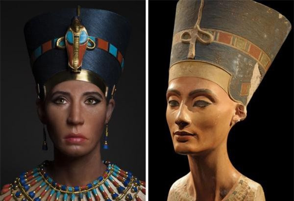5. Nữ hoàng Nefertiti (1370 – 1330 TCN) là người vợ lớn của Pharaoh Ai Cập, Akhenaten. Một tiểu thuyết lịch sử nổi tiếng về vị nữ hoàng này cho biết, bà được cho là nữ hoàng đẹp nhất Ai Cập khi sở hữu khuôn mặt với đường nét thanh tú - chiếc cổ cao, hàng lông mày mỏng uốn cong cùng gò má cao nhọn. Năm 1912, nhóm khảo cổ người Đức đã khai quật thành phố bị lãng quên Amarna và phát hiện bức tượng bán thân đẹp tuyệt vời bị vùi trong đống đổ nát, có niên đại hơn 3.300 năm. Các chuyên gia ngoài việc tìm hiểu thêm về cuộc đời nữ hoàng cũng không quên phục dựng lại khuôn mặt của vị nữ hoàng xinh đẹp, đầy quyền lực này.