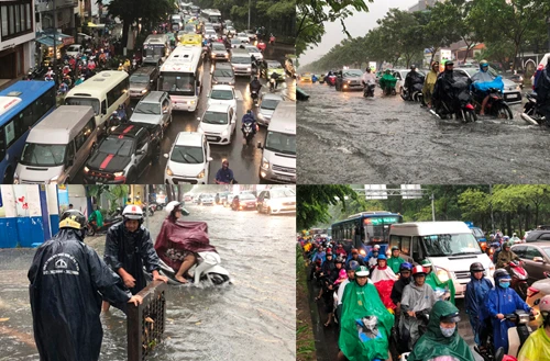 Mưa xối xả, giao thông cửa ngõ ra vào sân bay Tân Sơn Nhất hỗn loạn
