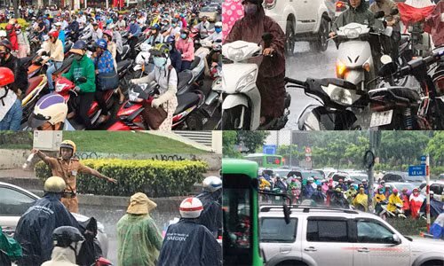 Giao thông Sài Gòn hỗn loạn giữa cơn mưa ngày đầu tuần