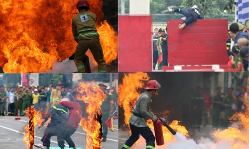 Ảnh CS PCCC lao vào biển lửa tại Hội thao kỹ thuật chữa cháy