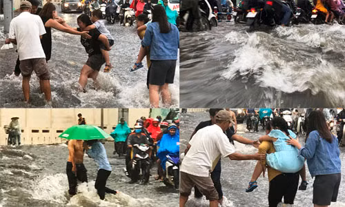 Trẻ la khóc, người già cầu cứu trong nước ngập cuồn cuộn ở Sài Gòn
