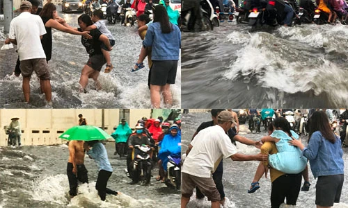 Trẻ la khóc, người già cầu cứu trong nước ngập cuồn cuộn ở Sài Gòn