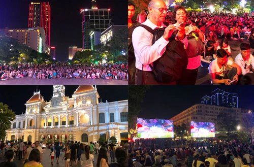 Cảnh tượng “kỳ lạ” trên phố đi bộ Nguyễn Huệ trước giờ bắn pháo hoa 30/4