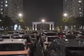 Cận cảnh hàng trăm ô tô quây lại trước tòa chung cư Hà Nội tránh bão Wipha