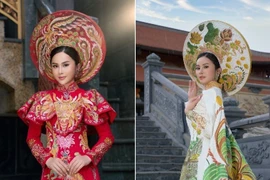 Lê Tuyền đẹp lộng lẫy với áo dài của NTK Tommy Nguyễn