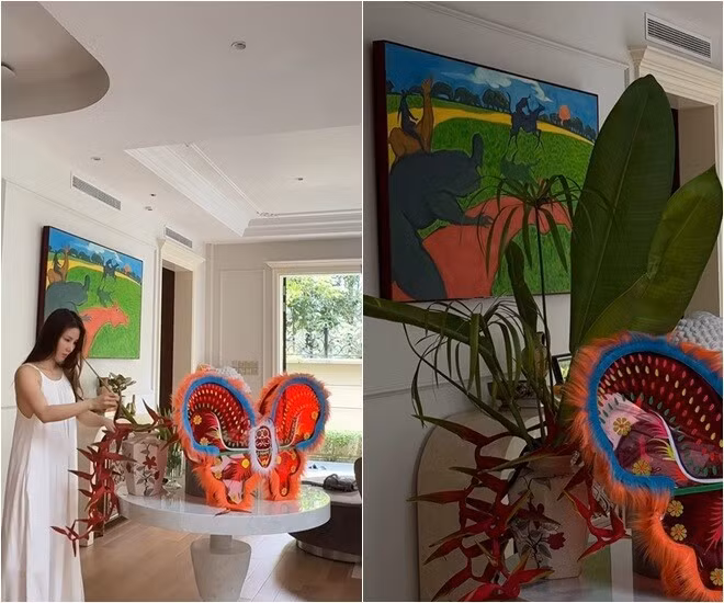 Căn biệt thự nằm cạnh nhà bố mẹ chồng Diễm My 9X, thuận tiện cho việc qua lại. Từ ngày về làm dâu, Diễm My được mẹ chồng hướng dẫn cách sắp xếp không gian sống. Ảnh: chụp màn hình