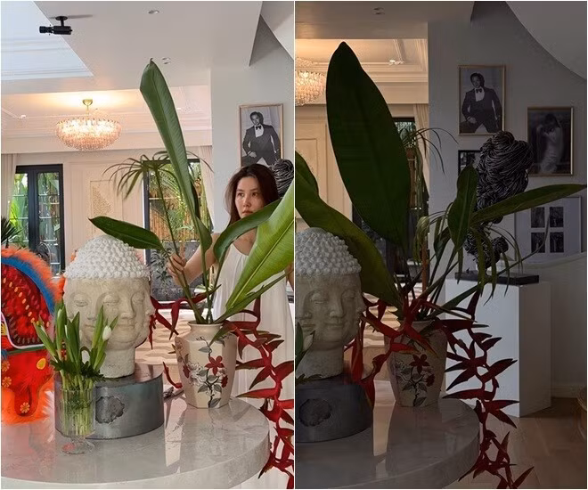 Cách bài trí cho thấy sự tinh tế của Diễm My 9X trong việc đưa thiên nhiên vào nhà. Ảnh: chụp màn hình