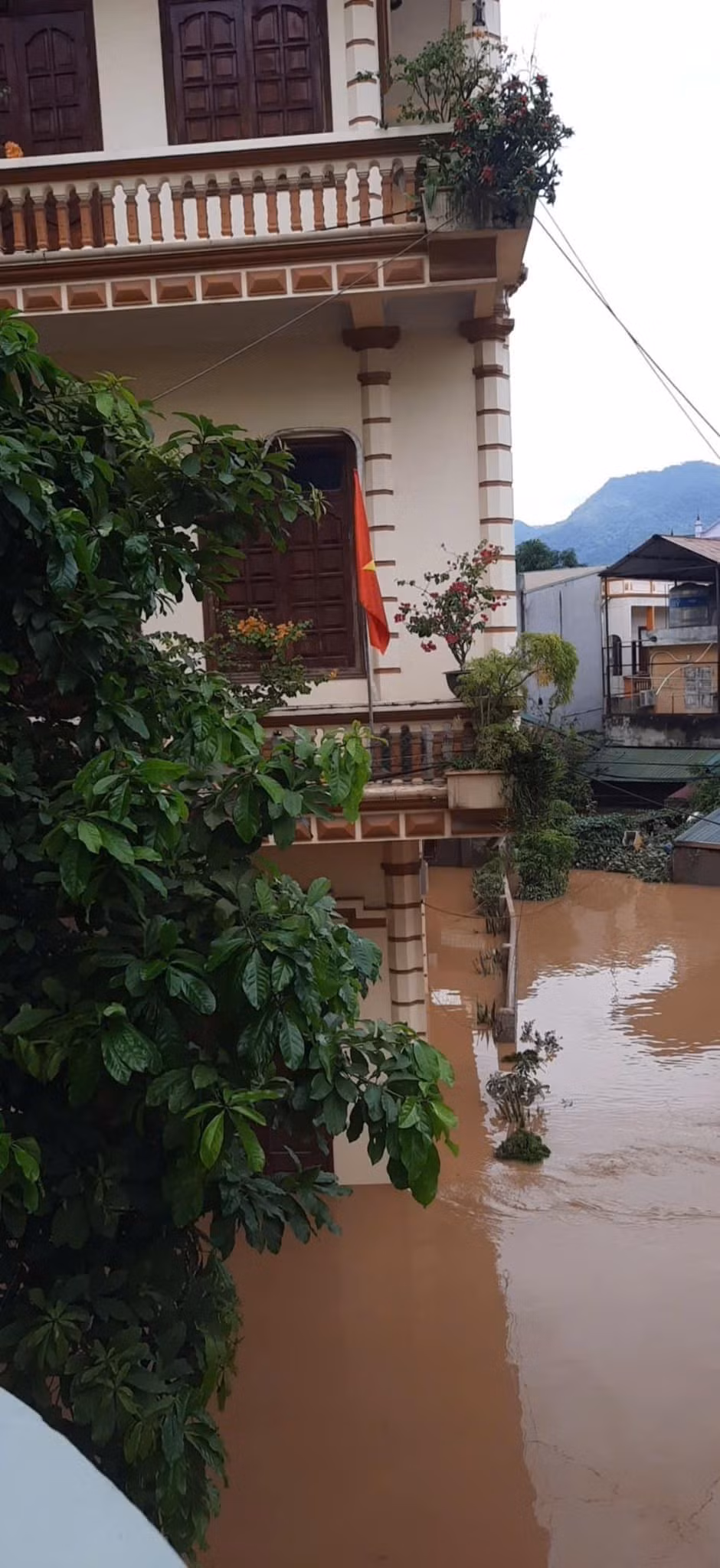 Mới đây, Hoa hậu Lương Thùy Linh bất ngờ chia sẻ loạt ảnh ngôi nhà ở Cao Bằng, nơi mẹ cô đang ở bị ngập lụt nặng nề. Ảnh: FBNV