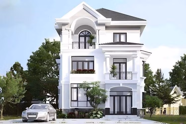 Mẫu nhà mái Nhật 3 tầng hiện đại phù hợp với gia đình đông thành viên, từ 2-3 thế hệ cùng chung sống. Không gian rộng rãi, cách bố trí linh hoạt giúp mỗi thành viên đều có không gian riêng tư nhưng vẫn gắn kết trong sinh hoạt chung. Ảnh: Internet