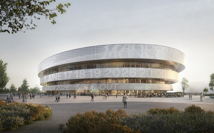 Sân vận động Arena Milano tọa lạc tại khu đô thị Milano Santa Giulia (Milan, Ý) được thiết kế cho các sự kiện thể thao và văn hóa quy mô lớn, có sức chứa lên đến 16.000 người. Ảnh: Archdaily