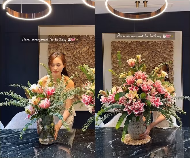Mới đây, Hoa hậu Đỗ Thị Hà chia sẻ clip tự tay cắm hoa tại nhà, qua đó hé lộ phần nào thấy được không gian sống. Ảnh chụp màn hình