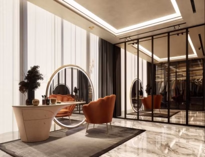 Khu vực trang điểm với tường kính lớn. Ảnh: FBNV