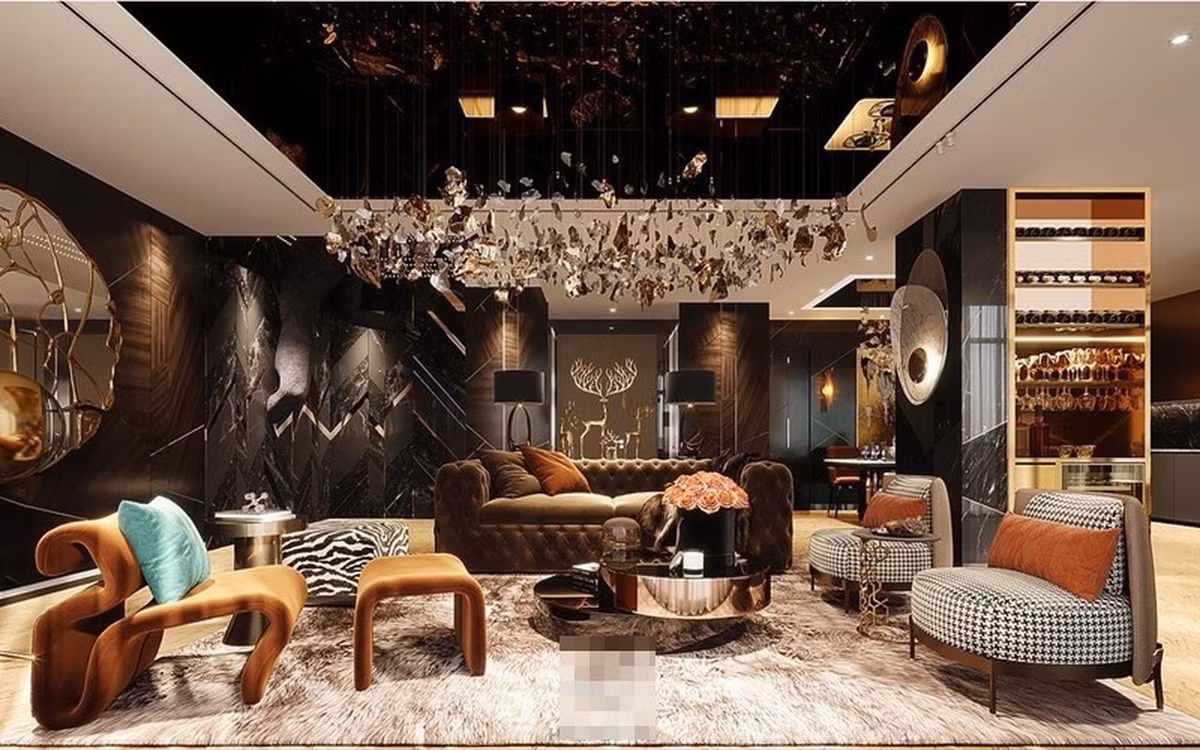 Căn penthouse sử dụng tông trầm chủ đạo. Ảnh: FBNV