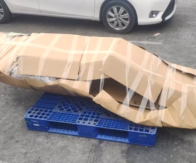 Những cành đào chuông từ vùng núi Quảng Ninh được vận chuyển hỏa tốc bằng máy bay vào TP HCM để đảm bảo độ tươi. Ảnh: FBNV