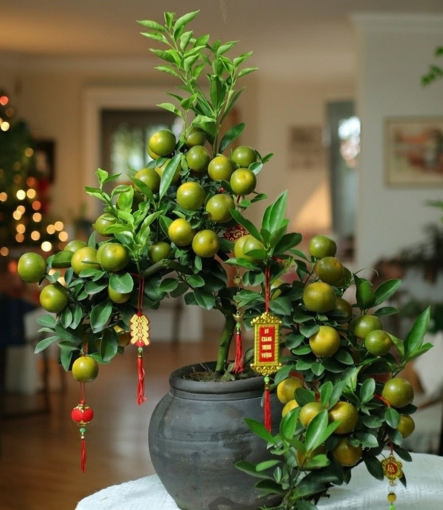 Với dáng cây nhỏ gọn, thế uốn cầu kỳ cùng quả vàng cam chen lẫn lá xanh, quất bonsai tượng trưng cho sự sung túc, đủ đầy và thành công viên mãn. Ảnh: Facebook