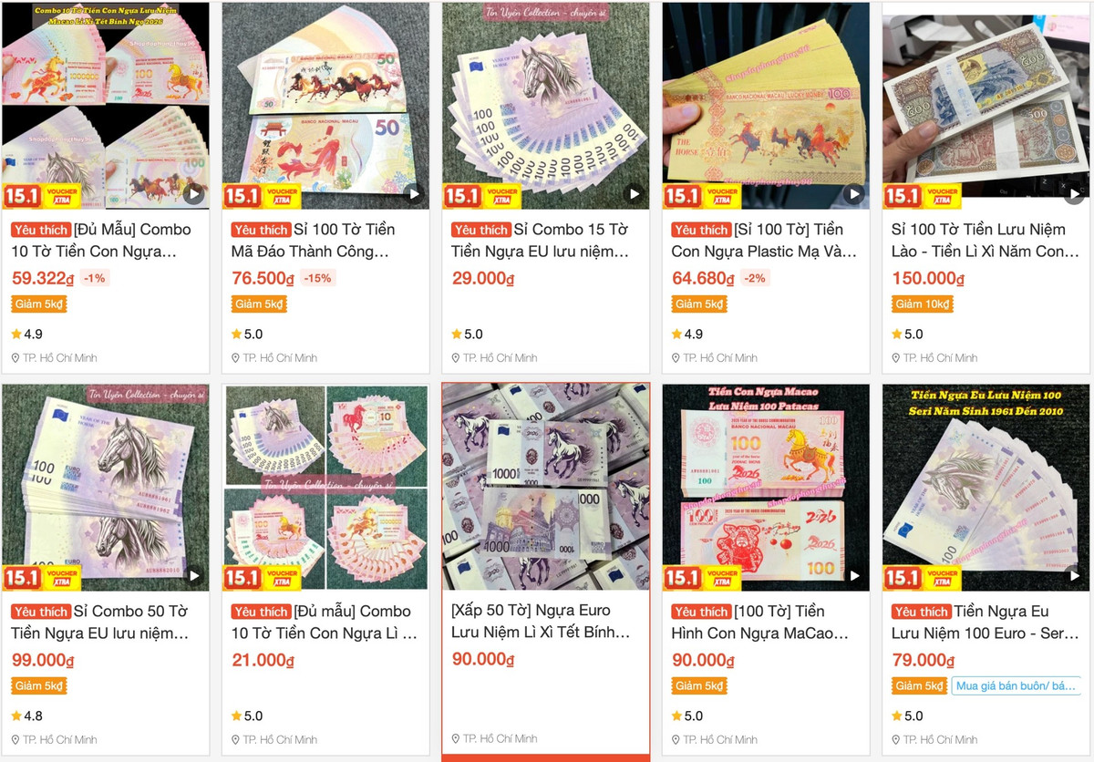 Theo giới kinh doanh, giá tiền lì xì hình linh vật phụ thuộc vào xuất xứ, độ hiếm, số seri và mức độ hoàn thiện. Ảnh: chụp màn hình