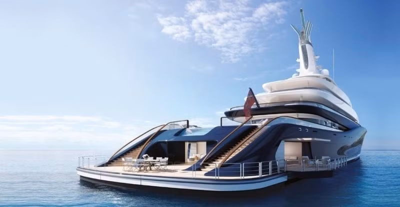 Siêu du thuyền dài 120m, gồm 5 tầng, có thể phục vụ 30 khách và tới 44 thuyền viên, với 12 phòng khách, 2 cabin cho nhân viên và 14 ban công. Ảnh: Yachtbuyer