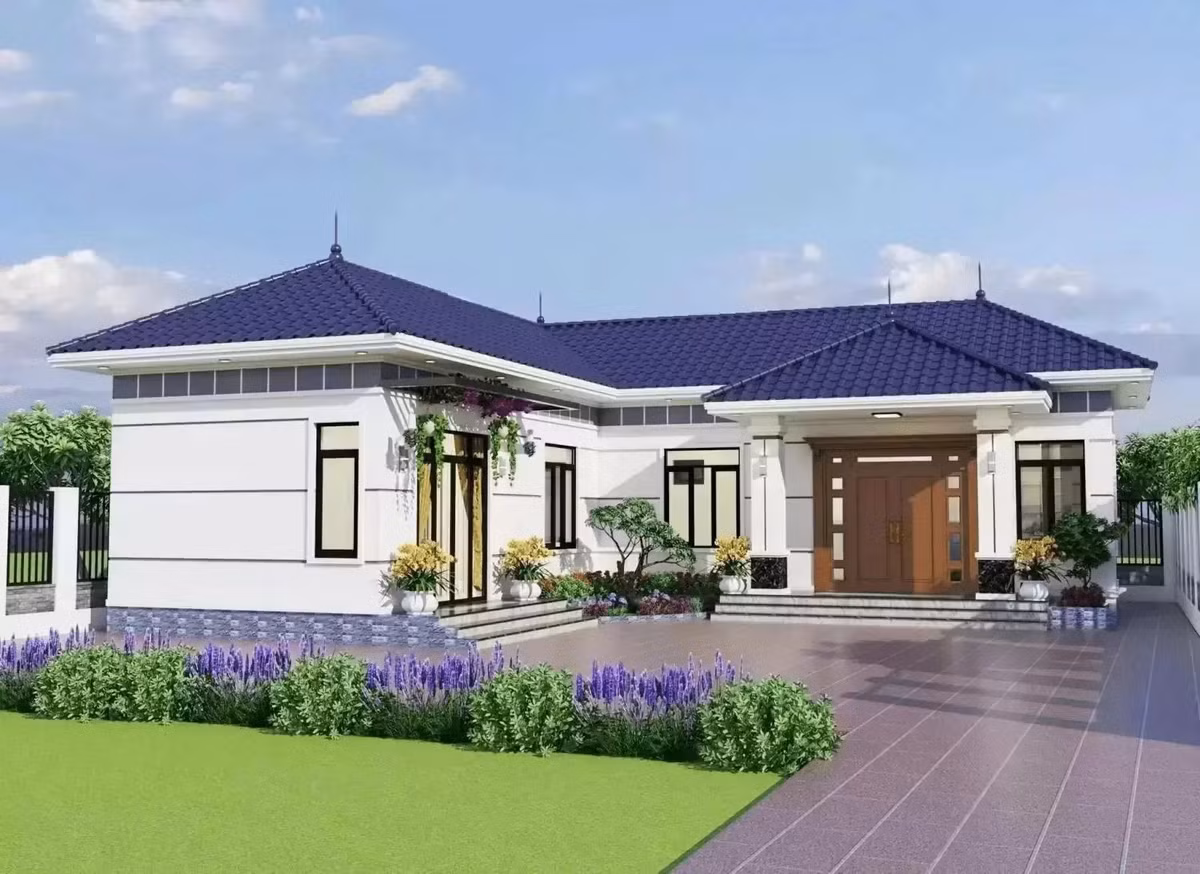 Nhà mái Nhật có sân vườn rộng rãi, bố trí cây xanh, lối đi lát đá, và tiểu cảnh tạo không gian sống trong lành. Ảnh: Internet