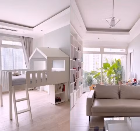 Mỗi tầng trong căn hộ sẽ là một khu vực riêng. Tầng 1 là phòng khách với 2 ban công; tầng 2 là khu vực phòng ngủ master, bếp, phòng ăn và phòng giặt đồ cùng ban công lớn. Ảnh: FBNV